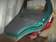 Дверь задняя правая Дэу Матиз 96566755 без молдинга - БУ - Зеленая в сборе - низ ржавый